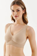 Bezszwowy top z marszczeniem Shape Gabriella w kolorze naturalnym, rozmiar S/M #extras_natural