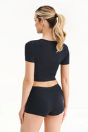 Bezszwowy krótki T-shirt Gabriella Seamless Crop w kolorze czarnym, rozmiar S/M #extras_black